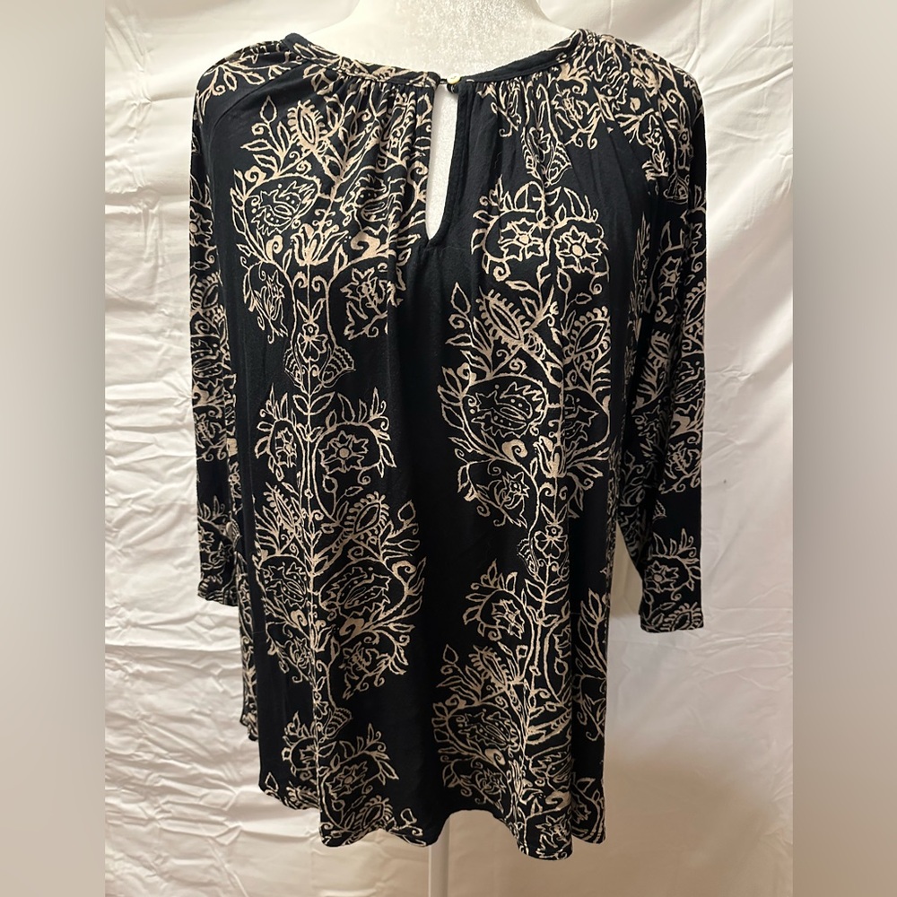Lucky brand 1X blouse black and tan with 3/4 sleeves
